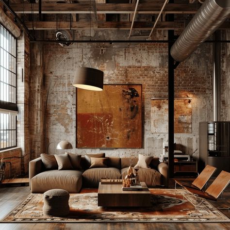 Industrial Chic Lighting, Industrial Gothic Interior, Staircase Luxury, Industrial Loft Apartment, Industrial Style Interior Design, Apartment Vintage, Dark Apartment, Industrial Chic Interior, Metal Staircase