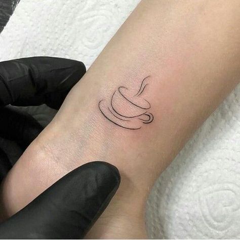 Coffee Cup Tattoo Vintage, Sweet Tea Tattoo, Cappuccino Tattoo, Coffee Tattoo Minimalist, Coffee Lover Tattoo, Delicate Tatoos, Coffee Cup Tattoo, Tea Tattoo, Teacup Tattoo