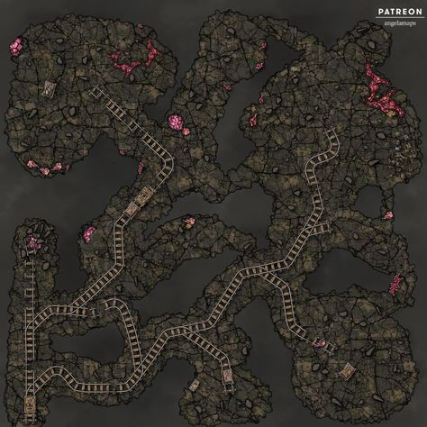 Mines battlemap for D&D Mine Battlemap, Mine Map, Abandoned Mine, The Dwarves, Cartographers Guild, Fantasy Town, Scale Map, Tabletop Rpg Maps, Dnd Maps