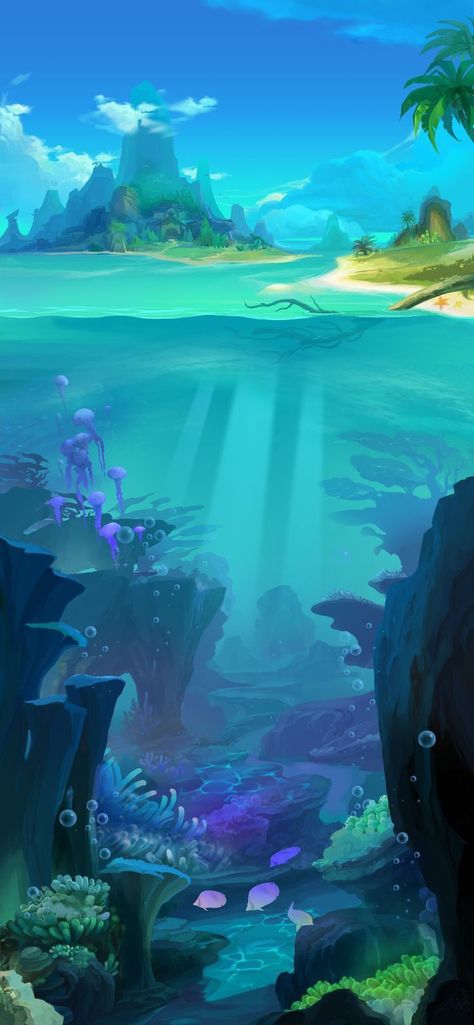 Under The Sea Background, Underwater Background, Ocean Illustration, Ocean Underwater, Underwater Painting, Canva Elements Keyword, Underwater Art, Landscape Concept, Background Drawing