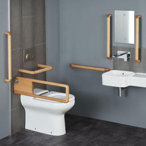 Holt Doc M Pack | European Oak | Allgood Architectural Ironmongery Pwd Toilet, Hospital Toilet, Accessible Toilet, Gate Lodge, Universal Design Bathroom, Matt Interior, Accessible House, Disabled Bathroom, Stylish Laundry Room