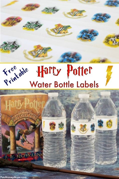 Harry Potter labels - Having a Harry Potter party? These free printable labels are a super easy way to make sure that even your water bottles have a Harry Potter theme. #harrypotter #harrypotterlabels #harrypotterparty #harrypotterwaterbottles #printablelabels #freelabels Harry Potter Water Bottle Labels, Harry Potter Labels, Harry Potter Water Bottle, House Party Birthday, Adult Harry Potter, Party Themes For Adults, Harry Potter Printables Free, Harry Potter Theme Birthday, Harry Potter Crochet