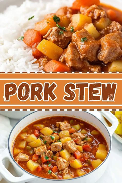 This hearty pork stew is a comforting one-pot wonder perfect for chilly evenings or lazy weekends. The entire family will love it! Pork Stew Pressure Cooker, Soup With Pork Roast, Pork Chop Soup Recipes, Pork Stew Meat Recipes Instant Pot, Pork Roast Soup, Pork Stew Meat Recipes Slow Cooker, Pork Recipes Crock Pot, Pork Stew Crockpot, Pork Shoulder Stew