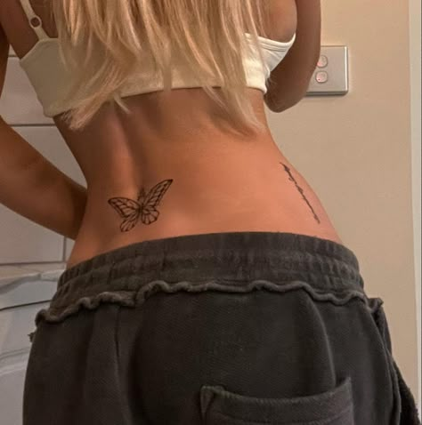 Lower Back Tattoos For Women Butterflies, Low Back Butterfly Tattoo, Lower Back Tattoos Butterfly, Lower Back Butterfly Tattoos For Women, Butterfly On Back Tattoo, Back Waist Tattoo For Women, Butterfly Tattoo Waist, Butterfly Tattoo Lower Back, Dainty Lower Back Tattoos