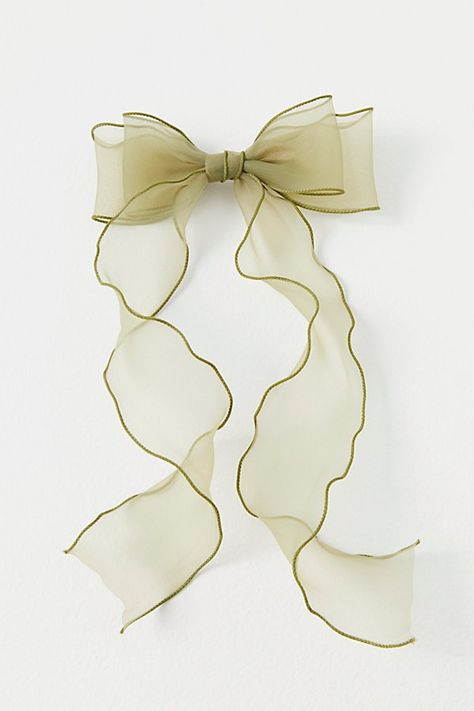 Forever femme and so chic, this classic hair bow is featured in a delicate, sheer fabrication with long flowing tails for the perfect dainty detail for any hairdo. | Lady Bow by Free People in Green Free People Hair, Lilac Sky, Classic Hair, Coquette Bows, Mesh Bows, Silk Bow, Sage Color, Girly Jewelry, Silver Flowers