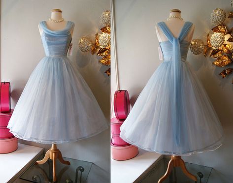 Prom Dresses Knee Length, 50s Prom Dresses, 1950s Prom Dress, 50s Prom, Tea Length Prom Dress, 1950s Cocktail Dress, Dresses Knee Length, Cinderella Blue, Dresses 1950s