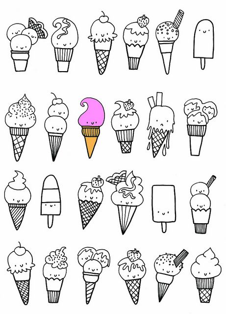 Lots of things to find and color on Holiday - icecreams | Flickr : partage de photos ! Glow Gallery, 심플한 그림, Doodle Inspiration, Ice Cream Cones, Bullet Journal Doodles, Journal Doodles, On Holiday, Doodle Drawings, Cute Doodles