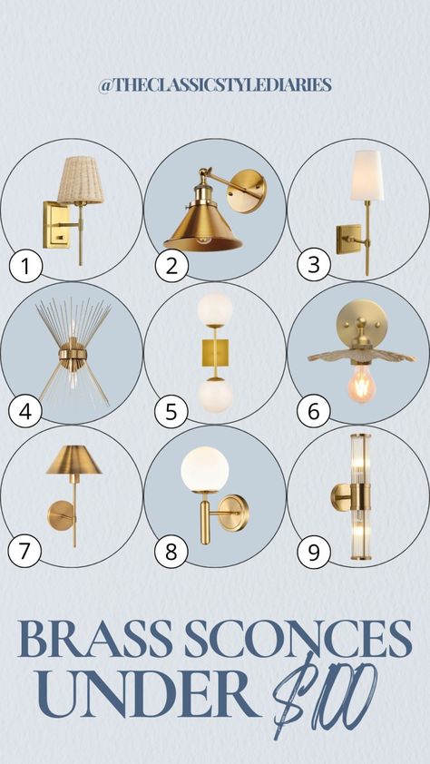 27 Brass Sconces Under $300 - THE CLASSIC STYLE DIARIES Sconces For Kitchen, Gold Sconces, Console Styling, Living Room Light Fixtures, Brass Sconces, Tile Edge, White Paint Colors, Coastal Living Room, Design Guide