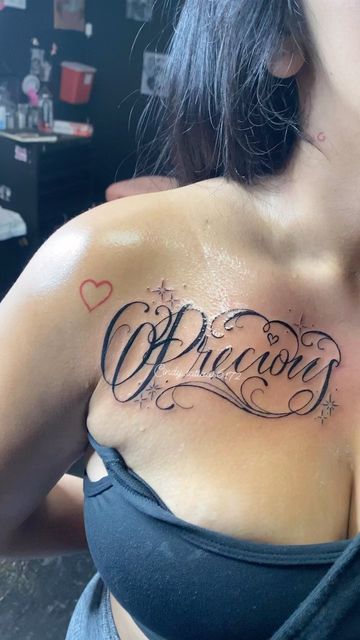 Garden Grove CA 📍🦋👑 on Instagram: "𝕻𝖗𝖊𝖈𝖎𝖔𝖚𝖘 ✨ @low_n_slow_tattoo_studio #lettering #letteringtattoo #script #scripttattoo #chesttattoo #calligraphy #letras #customscript #art #letters #tattooideas #tattoolettering #handlettering #femaleartist #octattoo #explorepage #explore #reels #reelsinstagram" Self Love Script Tattoo, Cursive Name Tattoos For Women, Love In Cursive Tattoo, Chest Script Tattoo, Slow Tattoo, Script Tattoo Font, Small Name Tattoos, Small Name Tattoo, Script Tattoos