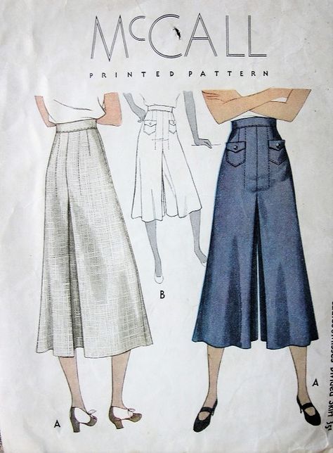 1930s LOVELY Divided Skirt Pattern McCALL 9112 Beautiful Thirties Culottes Pants Skirt Waist 26 Vintage Sewing Pattern Divided Skirt Outfit, Secret Pants Pattern, Palazzo Pants Pattern, Vintage Skirt Pattern, Retro Dress Pattern, Pants Pattern Free, Pants Patterns, Divided Skirt, Garment Construction