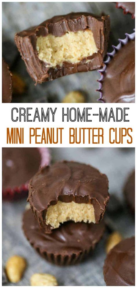 Creamy Home-made Mini Peanut Butter Cups - Vegan option! Luscious, thick layered chocolate cups loaded with creamy peanut butter filling are one way to get the party started!The best chocolate peanut butter explosions ever! - Vegan & Sugar-Free Options #peanutbutter #peanutbuttercups #vegan #homemadepeanutbuttercups #homemadecandy #reeses #sugarfree Mini Peanut Butter Cups, Homemade Peanut Butter Cups, Peanut Butter Marshmallow, Peanut Butter Chocolate Bars, Peanut Butter Granola, Peanut Recipes, Peanut Butter Desserts, Peanut Butter Oatmeal, Peanut Butter Filling