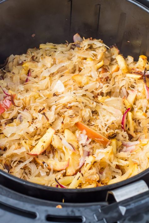 How To Cook Sauerkraut (4 Ways!) Sauerkraut And Apples Recipe, Apple Cider Sauerkraut, Apple Sauerkraut Recipes, Sauerkraut With Apples And Onions, Cooked Sauerkraut Recipes, Sauerkraut Recipes With Caraway Seeds, Vegetarian Sauerkraut Dishes, Sauerkraut Side Dish, Healthy Sauerkraut Meals