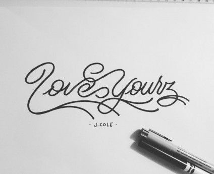 J Cole Drawing, Love Yourz J Cole Tattoo, Love Yourz J Cole, J Cole Tattoo, Yourself Tattoo, Purple Tattoos, Cole World, Love Yourself Tattoo, Phrase Tattoos