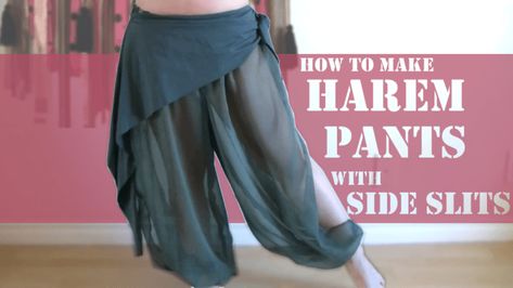 How to Make Harem Pants with Slits on Side - SPARKLY BELLY Harem Pants Diy, Harem Pants Pattern, Pants Diy, Aladdin Costume, Pants Tutorial, Trendy Sewing Patterns, Sewing Pants, Pants Sewing, Hip Scarves