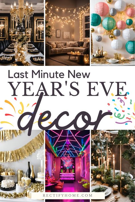 Creative New Year's Eve decor ideas for cozy, elegant parties and DIY decorations New Years Eve Mantle Decor, Diy New Years Eve Decorations Easy, New Year’s Eve Party At Home Decorations, Simple New Years Eve Decorations, Hosting New Years Eve Party Home, At Home New Year’s Eve Dinner, New Years Centerpiece Ideas, New Year’s Eve At Home, New Years Eve Decor