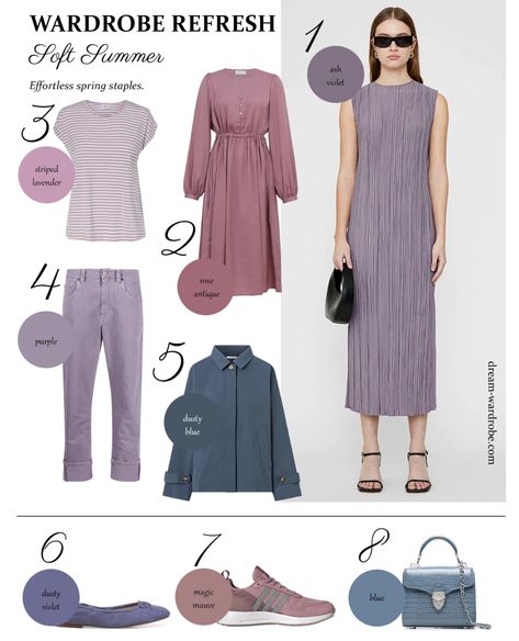 Spring Shopping Guide for the Summer Color Types – Dream Wardrobe Soft Summer Fashion, Color Analysis Summer, Summer Skin Tone, Cool Summer Palette, Summer/fall Outfits, Soft Summer Palette, Soft Summer Color Palette, Soft Summer Colors, Summer Capsule Wardrobe