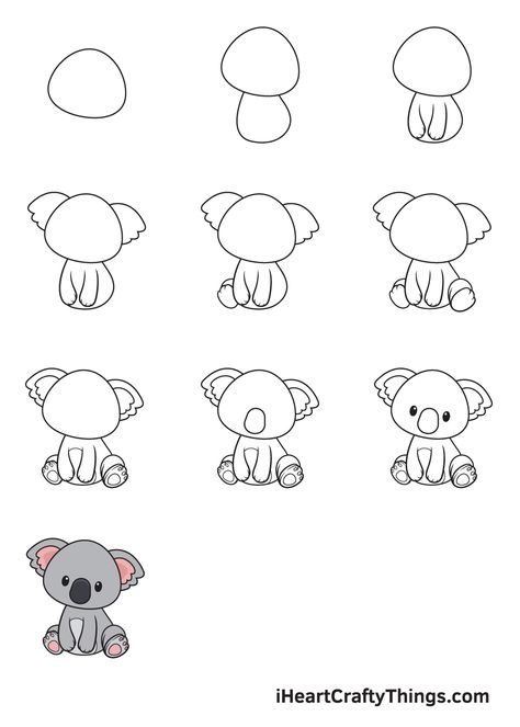 How to Draw Animals – Step by Step Guide Trin For Trin Tegning, Koala Drawing, Cartoon Template, Beautiful Pencil Drawings, Animals Drawing, Easy Animal Drawings, Draw Animals, Easy Animals, Animal Doodles