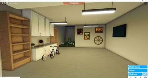 Garage in bloxburg that you can use for ideas. Blocksburg Garage Ideas, Underground Garage Bloxburg, Bloxburg House Ideas Garage, Roblox Garage Ideas, Bloxburg Garage Idea, Garage Inspo Bloxburg, Bloxburg Garage Ideas Interior, Bloxburg Garage Ideas Aesthetic, Garage Bloxburg Ideas