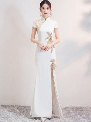 White Qipao, Sangjit Dress, Qipao Wedding Dress, Cheongsam Wedding Dress, Qipao Modern, White Beaded Dress, Cheongsam Wedding, Wedding Qipao, Qipao Wedding