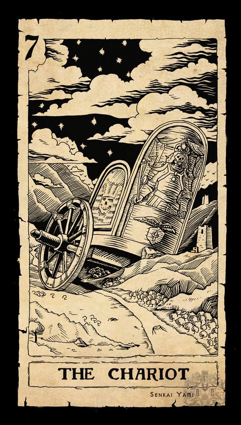 Arcane Limbus Tarot, Senkai Yami, Tarot Cards Art Illustration, The Chariot Tarot, Kartu Tarot, Vintage Tarot Cards, Tarot Card Tattoo, Tarot Tattoo, Vintage Tarot