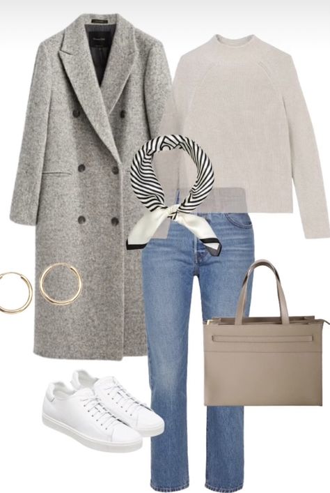 Gray Handbag Outfit, Chic Casual Spring Outfits 2024, Autumn Outfits Capsule Wardrobe, Grey Work Outfit, Smart Casual Street Style, Grey Coat Outfit Winter, Autumn Clothes Women, Grey Coat Outfit, Mantel Outfit