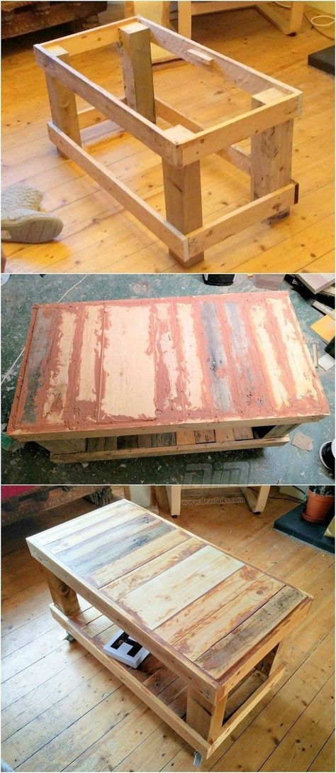 Pallet Wood Coffee Table, Reclaimed Table, Reclaimed Pallets, Wooden Pallet Furniture, Reclaimed Pallet Wood, Pallet Crafts, Old Pallets, Diy Holz, Diy Coffee Table