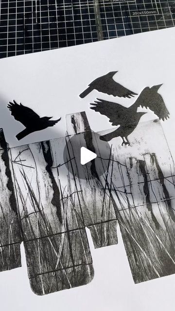 Jenny Mccabe on Instagram: "Using packaging to make plates 
These are delicate and tricky to work with but with the abundance of designs of box construction it makes it so exciting!
I have been obsessed with drawing posts and fences with birds taking flight and these little painkiller boxes leant themselves very well to creating this scene.
The crows are little copper plates 

(for any Buffy nerds out there - the music is verruca the werewolf’s band! she upset willow so much it still hurts!) 

 #etching #copperplateetching  #artwork #printmakersofinstagram #printmaker #print #jennymccabe #intaglio #handprinted #handmade #birdart #ukprintmakers #artist #artstudio#printstagram #artistsoninstagram #printmaking #womenprintmakers  #womenartistsofinstagram #collagraph #tetrapak" Jenny Mccabe Collagraph, Tetrapak Printmaking, Jenny Mccabe, Collagraph Printmaking, Copper Plates, Box Construction, The Crows, Tetra Pak, The Werewolf