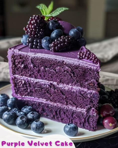 Purple Velvet Cake, White Chocolate Cream Cheese Frosting, Purple Velvet Cakes, White Chocolate Cream, Velvet Cakes, Purple Food Coloring, Red Velvet Recipes, Chocolate Cream Cheese Frosting, Fruit Du Dragon