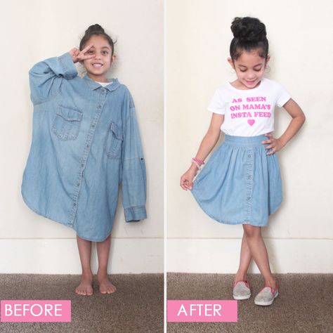 Upcycled Kids Clothes, Shirt To Skirt, Shirt Upcycle Diy, Clothing Tricks, Rock Tutorial, Library Lounge, Upcycled Shirt, Ropa Upcycling, Upcycle Diy