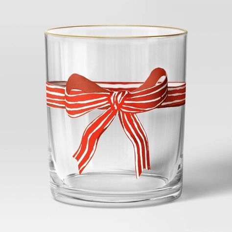 13.8 fl oz Bow Glass Tumbler - Threshold™ Year Aesthetic, Clear Tumbler, Bow Graphic, Painted Glassware, Clear Tumblers, Christmas Glasses, Vintage Wreath, Christmas Tabletop Decor, Melamine Dinner Plates