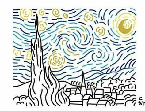 Van Gogh Drawings, فنسنت فان جوخ, Traditional Tattoo Designs, Starry Night Art, Arte Van Gogh, Famous Artwork, Pola Sulam, Van Gogh Art, Starry Night Van Gogh