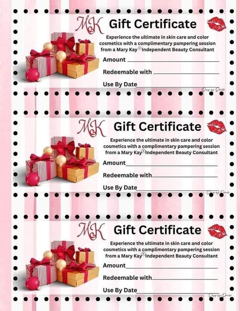 Mary Kay Gift Certificates Printable, Mary Kay Gift Certificate Template, Mary Kay Business Tools, Mary Kay Gift Certificates, Mary Kay Gift Sets, Mary Kay Printables, Christmas Candy Crafts, Mary Kay Christmas, Mary Kay Holiday