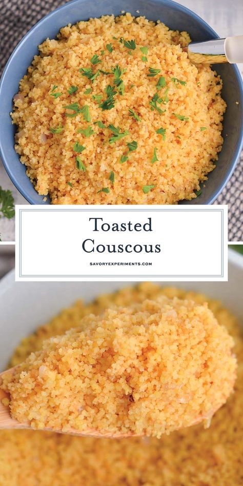 Toasted Couscous takes boring, plain couscous and uses simple methods of browning and infusing to add flavor to this 10-minute side dish. Toasted Couscous Recipes, Couscous Side Dish Recipes, Couscous Side Dishes, Crispy Couscous, Healthy Couscous Recipes, Best Couscous Recipe, Simple Couscous Recipes, Appetizer Dips Hot, Couscous Recipe