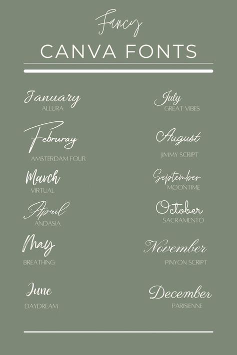 Canvas Font Ideas, Cursive Canva Fonts Free, Writing Fonts Aesthetic, Canva Design Ideas Journal, Canva Font Cursive, Free Canva Fonts For Wedding, Good Canva Fonts, Best Cursive Canva Fonts, Best Calligraphy Fonts Canva