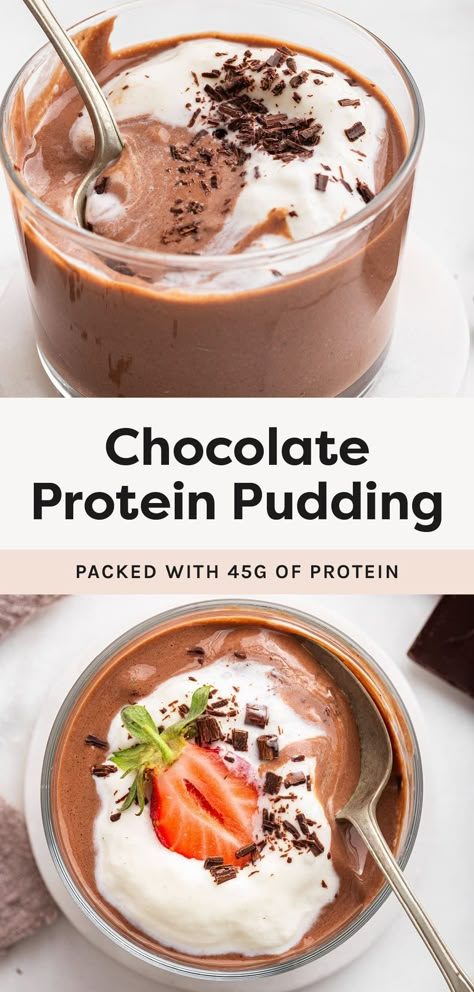 This chocolate protein pudding is made with Greek yogurt and whey protein powder and cocoa powder. It’s delicious, creamy, packed with 45 grams of protein and comes together in just five minutes! Protein Pudding Recipe Greek Yogurt, Recipes Using Whey Protein Powder, Protein Powder In Yogurt, Benefits Of Protein Powder, Pudding Protein Recipes, Whey Isolate Protein Powder Recipes, Choc Protein Powder Recipes, Greek Yogurt With Protein Powder, Flav City Protein Powder Recipes