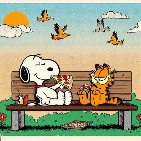 Snoopy And Garfield Matching Pfp, Snoopy And Garfield, Garfield And Snoopy, Snoopy Garfield, Garfield Eating, Garfield Pfp, Snoopy Icons, Garfield Aesthetic, Garfield Wallpaper