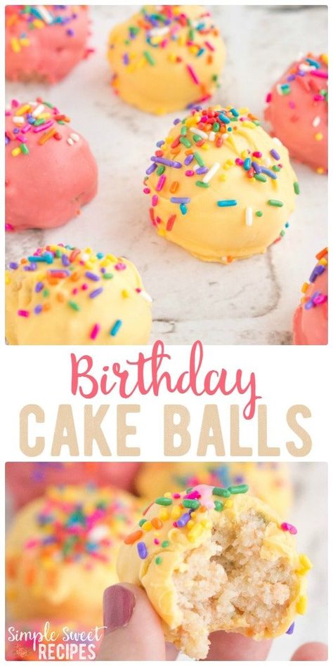 Confetti cake and sprinkles combine for these moist, delicious Sprinkle Birthday Cake Balls. A traditional birthday cake made easier to serve - grab a bite and go! Add candles for a miniature birthday cake! via @simplesweetrecipes Birthday Cake Balls, Cake Pop Receita, Traditional Birthday Cake, Sprinkle Birthday Cake, Sprinkle Birthday, Sprinkles Birthday Cake, Cake Ball Recipes, Cakes To Make, Cake Ball