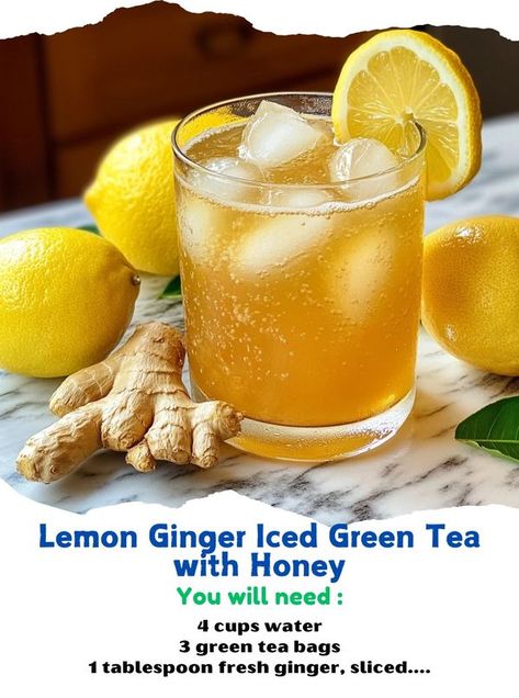 Green Tea With Honey, Ginger Iced Tea, Tea With Honey, Amaury Guichon, Green Tea And Honey, Iced Green Tea, Green Tea Bags, Lemon Ginger, Honey Tea