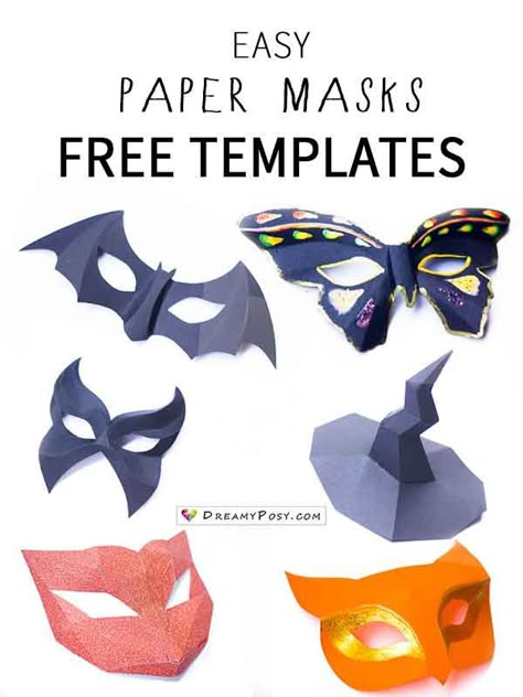 How to make easy paper masks, FREE template, so fast Kids Crafts Masks, Masquerade Mask Template, Paper Mask Diy, Paper Mask Template, Paper Template Free, Mask Template Printable, Cardboard Mask, Template Craft, Creative Costume