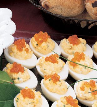 Deviled Eggs with Sour Cream, Chives, and Salmon Roe {Bon Appétit} Deviled Eggs With Sour Cream, Deviled Eggs Recipe Best, Paleo Deviled Eggs, Recipes With Bacon, Deviled Eggs With Relish, Deviled Egg Recipes, Buffalo Deviled Eggs, Pumpkin Deviled Eggs, Sriracha Deviled Eggs