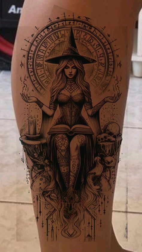 Vampire Tattoo For Women, Girly Leg Tattoos, Back Leg Tattoos Women, Gargoyle Tattoo For Women, Eerie Tattoos, Witch Tattoos For Women, Occult Tattoos, Hand Tattoos Ideas, Girly Hand Tattoos