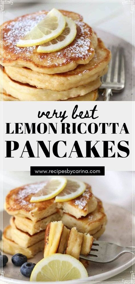 Brunch List, Lemon Ricotta Pancakes Recipe, Pancakes Ricotta, Lemon Pancakes, Lemon Ricotta Pancakes, Ricotta Pancakes, Ricotta Recipes, Berry Compote, Dessert Aux Fruits