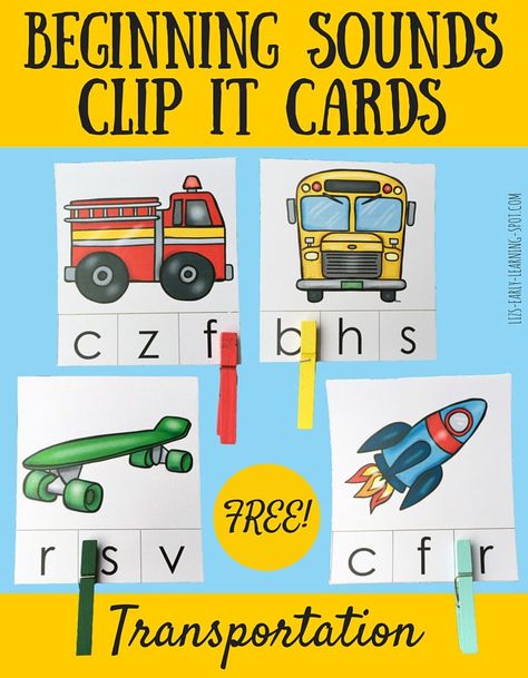 Beginning Sounds Transportation Clip It Cards - to add to transportation or community workers unit Transportation Songs, Kindergarten Transportation, Preschool Transportation, Transportation Theme Preschool, Transportation Unit, Transportation Activities, Community Workers, Transportation Preschool, Transportation Theme