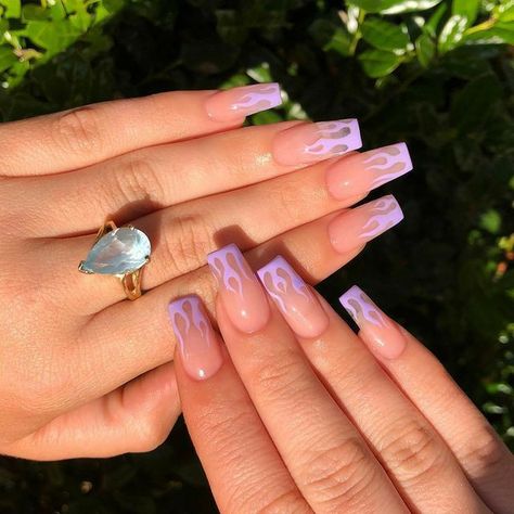 Flame Nail Art, Flaming Hot, Purple Acrylic Nails, Glamour Nails, Edgy Nails, Simple Acrylic Nails, Classy Acrylic Nails, Long Acrylic Nails Coffin, Acrylic Nails Coffin Pink