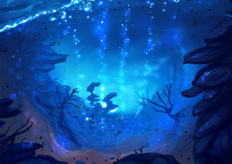 Anime Underwater, Underwater Wallpaper, Underwater Background, Ocean Drawing, Underwater Painting, Ocean Backgrounds, Underwater Scene, Under The Ocean, Underwater Art