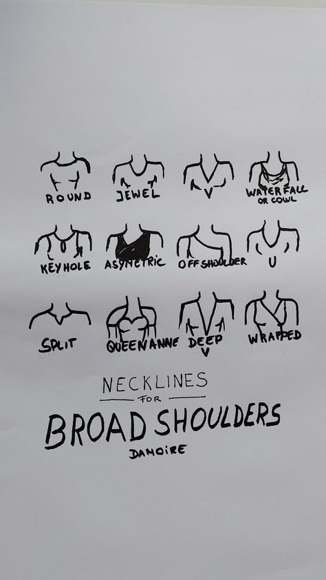 Necklines for broad shoulders Shirts For Large Busts, How To Style A Wide Ribcage, How To Have Broad Shoulders, Best Sleeves For Broad Shoulders, Corset For Bigger Bust, Broad Shoulder Necklines, What To Wear If You Have Broad Shoulders, Best Necklines For Broad Shoulders, How To Hide Big Bust