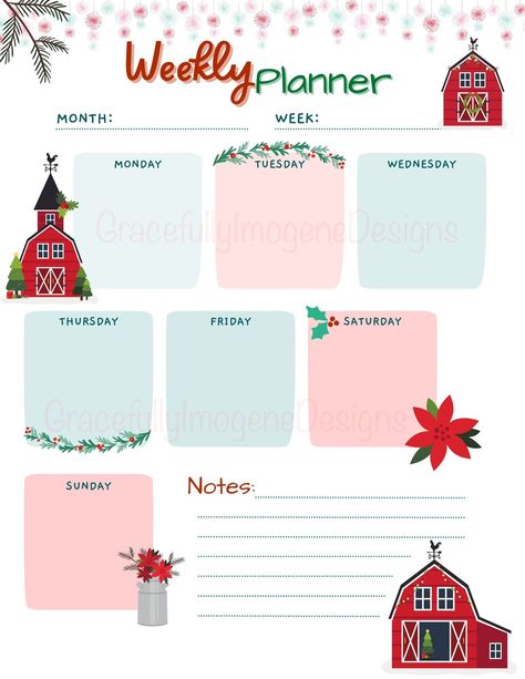 Item description- December weekly planner, Christmas Farm theme  Item Overview- *Instant Digital Download: 1 PDF included  *Handmade Item *Materials-GoodNotes Planner, Printable Planner, Digital Planner, Tracker * This is a printable and digital planner Print as many copies as you need from your own home THIS IS A DIGITAL PRODUCT-**NO PHYSICAL ITEM WILL BE SHIPPED**  INSTANT PDF FILE DOWNLOADABLE UPON PURCHASE.  **You can use these planner pages digitally on an annotation app. Please note that y Christmas Digital Planner, December Weekly Planner, Goodnotes Christmas, Pink Classroom, December Planner, Weekly Planner Free Printable, Weekly Planner Free, Planner Tracker, Christmas Farm