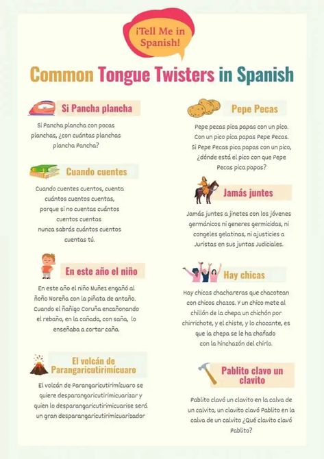 15 Easy & Hard Spanish Tongue Twisters (Audio Included) Tongue Twisters In Spanish, Spanish Tongue Twisters, Spanish Accents, Spanish Pronunciation, Spanish Conversation, Tongue Twisters, Target Language, Spanish Learning, Spanish English