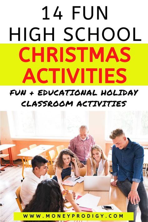 High School Christmas activities for teens - fun and interesting high school classroom activities leading up to Christmas and the holidays. These are so cool! She's even squeezed in some financial literacy activities in this list that make sense around Christmas. Christmas Student Activities, High School English Christmas Activities, High School Christmas Party Ideas, Christmas Activities For High School Students, School Wide Christmas Activities, Christmas Activities For High School, Fun Classroom Activities Middle School, Christmas Games For High School Students, Middle School Holiday Activities