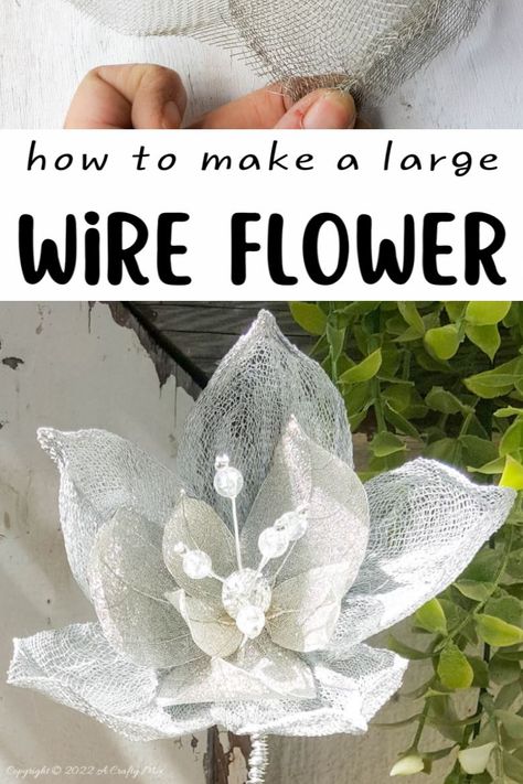 This easy-to-follow tutorial will show you how to make a large wire flower. It’s simple, dramatic and will add hint of boho glam to your home décor. #WireArt #ACraftyMix #HomeDecor How To Make Wire Flowers, Wire Flower Tutorial, Wire Flowers Diy How To Make, Wire Flowers Diy, Wire Mesh Screen, Put Things Into Perspective, Wire Craft, Wire Flowers, Air Plant Holder